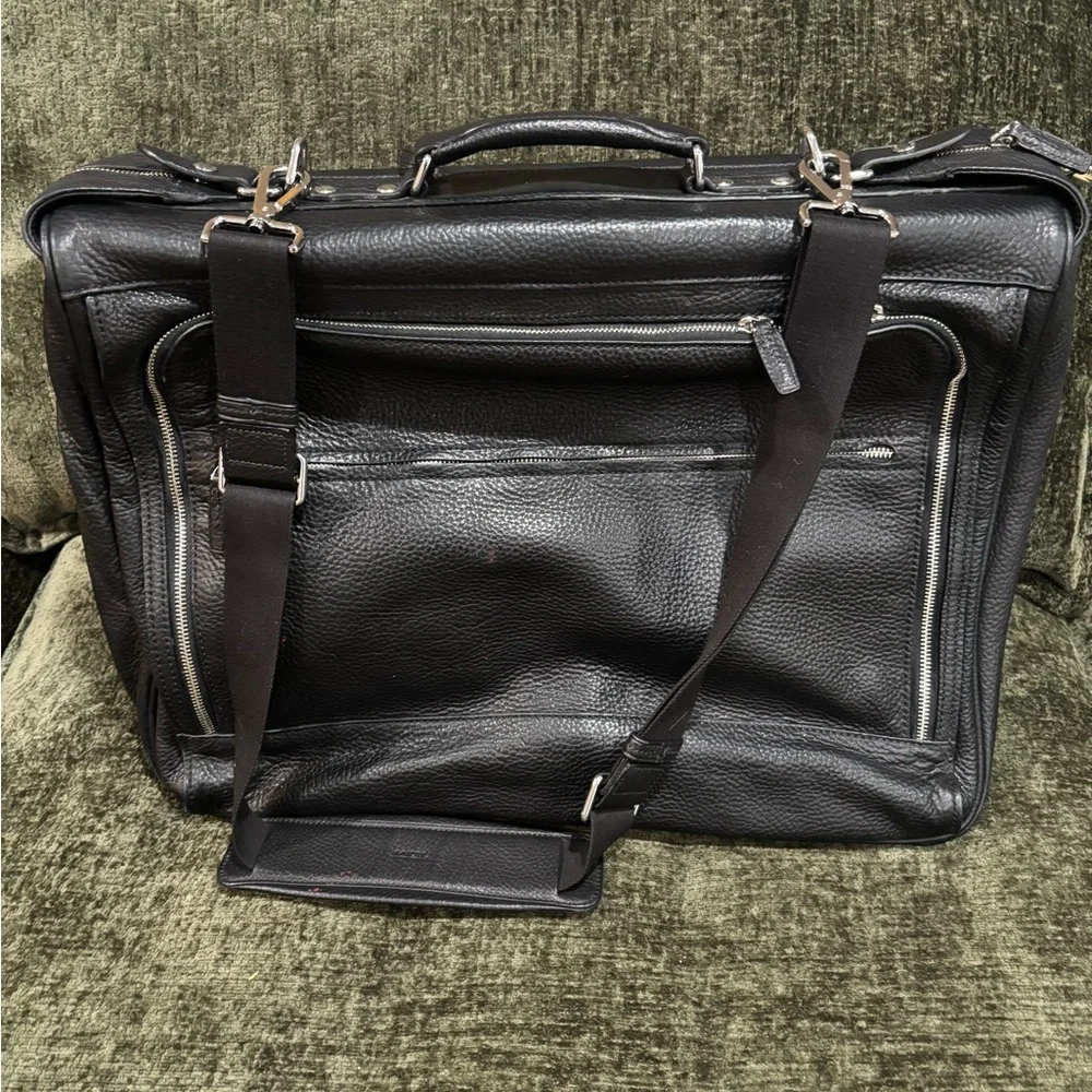 Tumi Black Textured Leather Garment Carry on Travel Bag